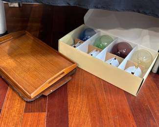 Mid century serving trays, Lenox wine glasses