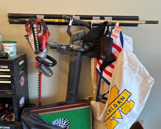 Hedge trimmers, wrenches, Michigan bag
