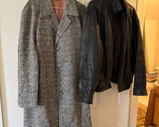Vintage coat, leather jacket