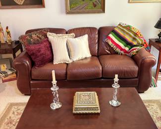 Leather couch, coffee table