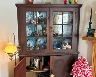 Gorgeous vintage turn of the century farmhouse corner cabinet