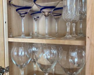 Martini glasses, crystal champagne flutes, wine glasses