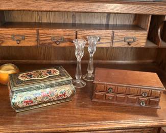 Jewelry boxes, crystal candle holders