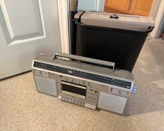 Vintage boom box, paper shredder