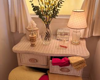 Beautiful wicker cabinet and decor