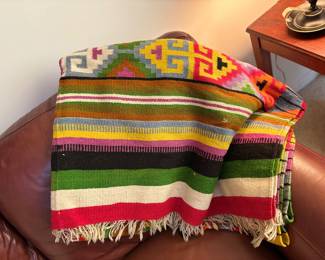 Large vintage multi-colored Mexican blanket