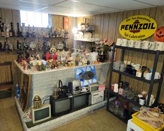 Lots of decanters and vintage Barware!
