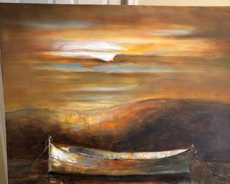 LARGE ROW BOAT PAINTING