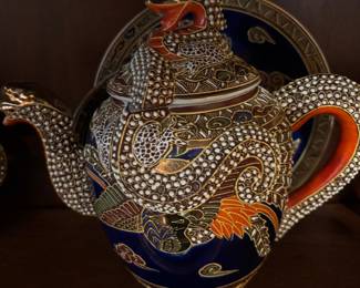 JAPANESE SATSUMA TEASET W/GEISHA CUPS