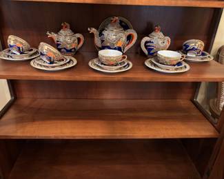 JAPANESE SATSUMA TEASET W/GEISHA CUPS
