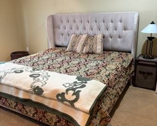 KING ULTRASUEDE TUFTED HEADBOARD W/SEALY MATTRESS AND BOX SPRING