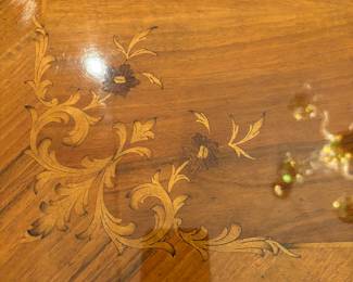 ITALIAN BURLED WALNUT DINING TABLE W/ HIDDEN LEAVES & 10 DINING CHAIRS(2 W/ARMS)