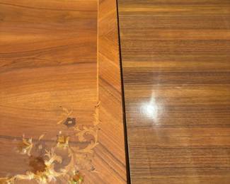 ITALIAN BURLED WALNUT DINING TABLE W/ HIDDEN LEAVES & 10 DINING CHAIRS(2 W/ARMS)SHOWN W/LEAVES