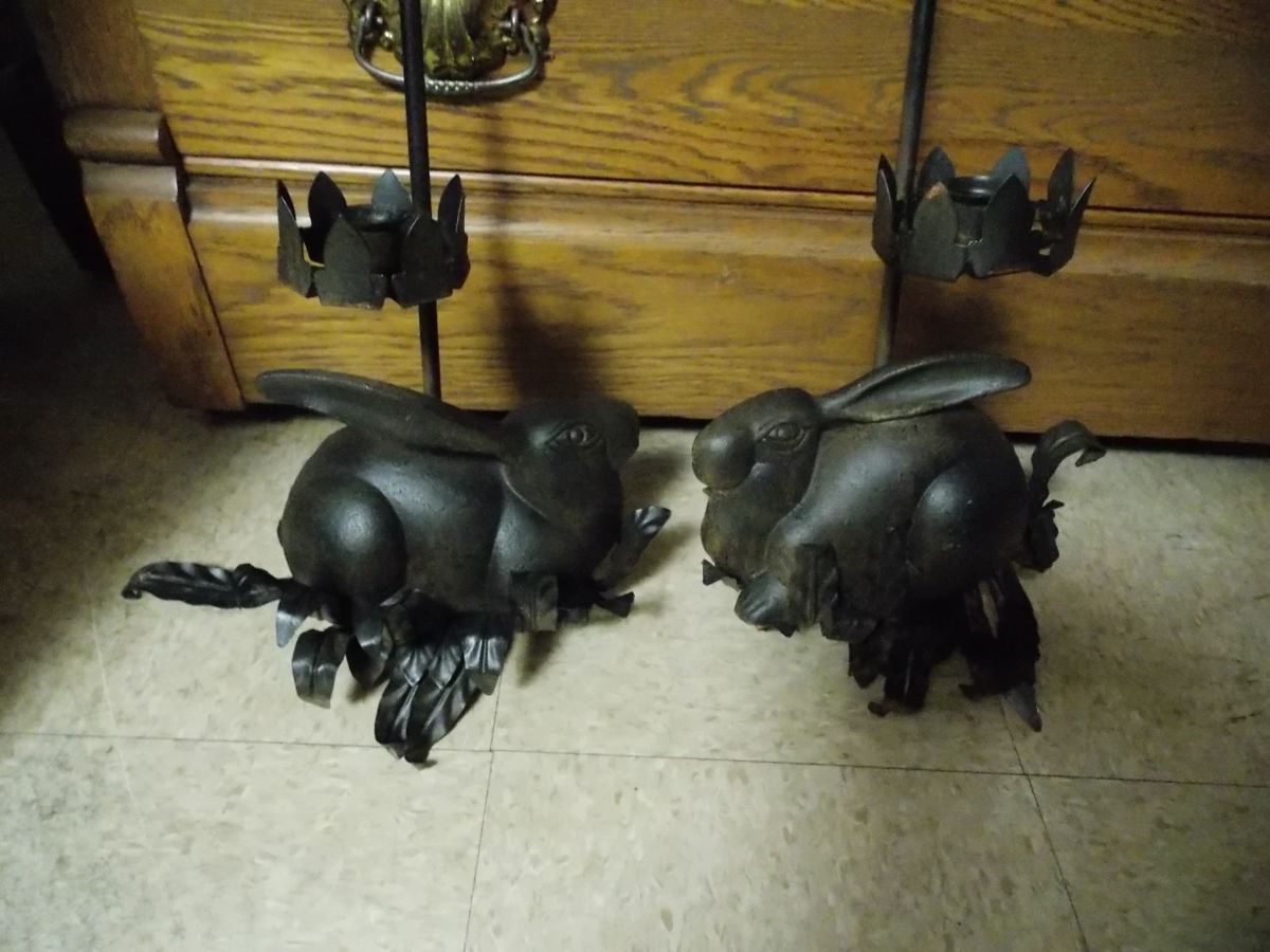 Large Cast Iron Rabbit Candle holders