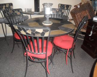 Iron and Slate table with 4 chairs, Wine rack and Demi Lune