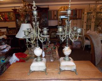 Vintage Marble and Brass Candle Sticks