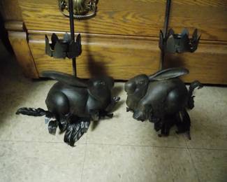 Large Cast Iron Rabbit Candle holders