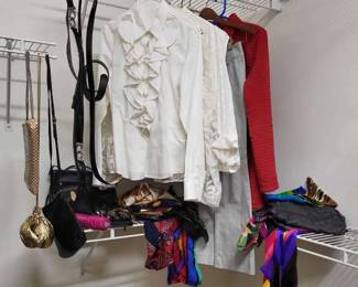 Lot of women s linen Clothes, scarves, belts, and purses