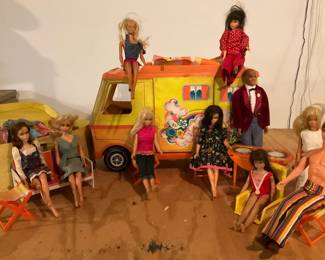 Vintage Barbie Camper and Dolls doll Clothes Lot