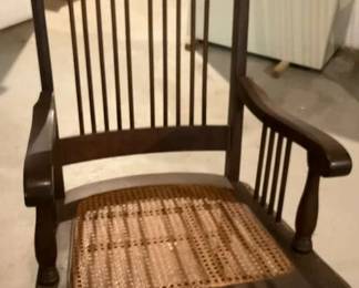 Vintage Wooden Rocking Chair with Cane Seat