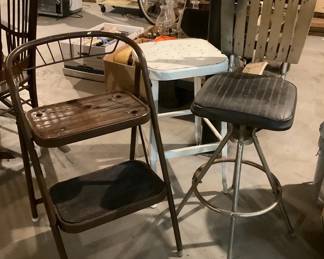 Vintage Metal Chairs Step Stool Lot