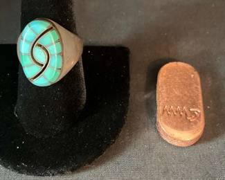 Sterling Silver Turquoise Inlay Ring and Copper Bar