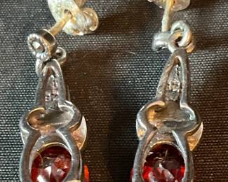 Sterling Silver and Garnet Dangle Earrings