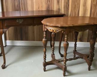 Vintage Wooden Console Table and Ornate Side Table