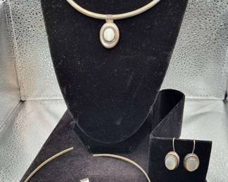 Sterling Silver Chokers, 2 Pendants Earrings