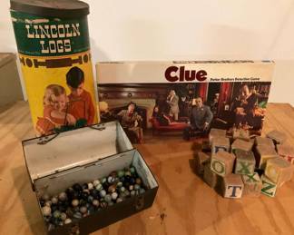 Vintage Toy Collection Lincoln Logs, Clue, Marbles, and More