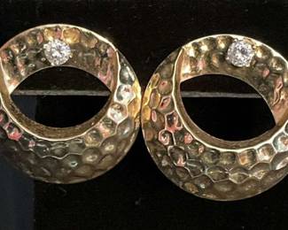 14k Gold Hammered Earrings and Single Stud Earring