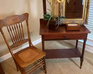 Wood Washstand, Cane Seat Chair, and Decorative Accents