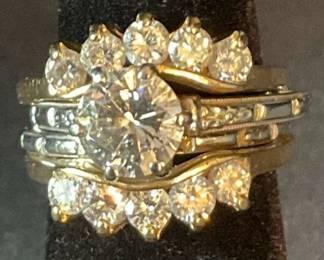 14K Yellow Gold Diamond Engagement and Wedding Ring Set
