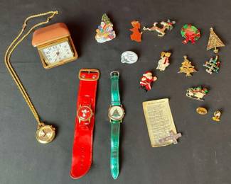 Vintage Christmas Watches, Pins, and Collectibles