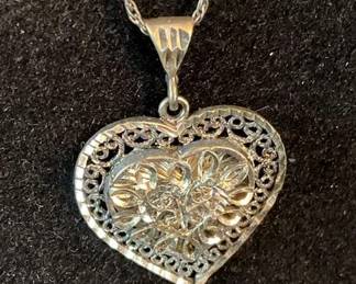 Sterling Silver Filigree Heart Pendant Necklace