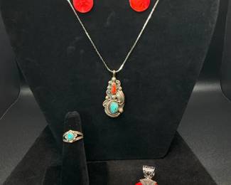 Sterling Silver and Red Stone Jewelry Collection