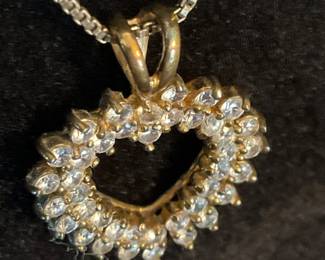 Sterling Silver and Clear Gem Heart Pendant Necklace