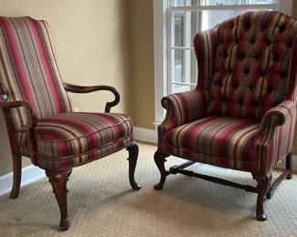 Two 18 Century Traditional Chairs In Striped Upholstery