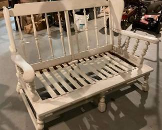 Vintage Wooden Bench Frame Spindle Back Design