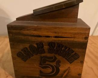 Vintage Wooden Shoe Shine Box 5 Cents Design