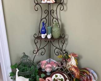 Decorative Ceramic Collection with Metal Corner Shelf