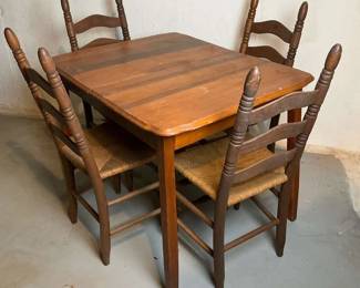 Solid Wood Kitchen Table With Four Chairs With Rush Seats