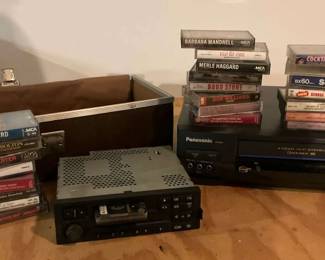 Vintage Audio Cassette Player And VCR Player Lot with Cassettes