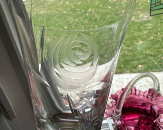 Many pieces of FOSTORIA “Rose” glassware! 