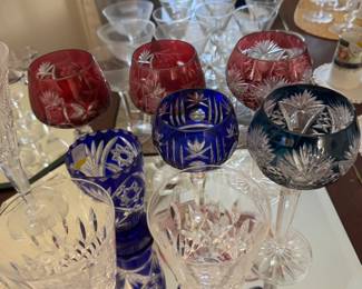 Waterford and other crystal glasses and serve-ware