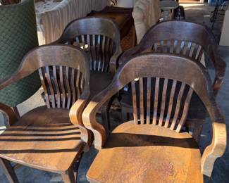 Mid Century solid oak barrel office/barrister chairs (set of 4)