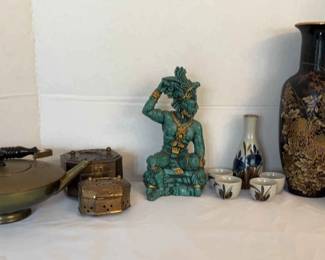 Aztec Warrior Sculpture, Shibata Japanese Vase, Otagiri Saki Set, Vintage Brass