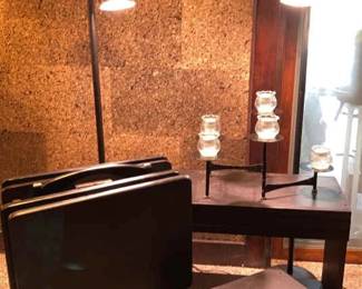 Black Wooden Tv Trays , 2 Floor Lamps, Custom Made Small Tables Candleholders 