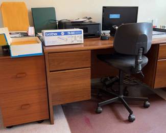 Desk,Insigna TV Dvd Combo, Cannon Printer, File Cabinet, Chair, Office Supplies