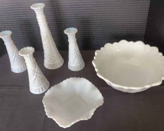 Milk Glass Bowls And Vases